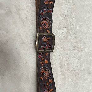 LUCKY BRAND Floral Embroidered Belt with Brass Buckle